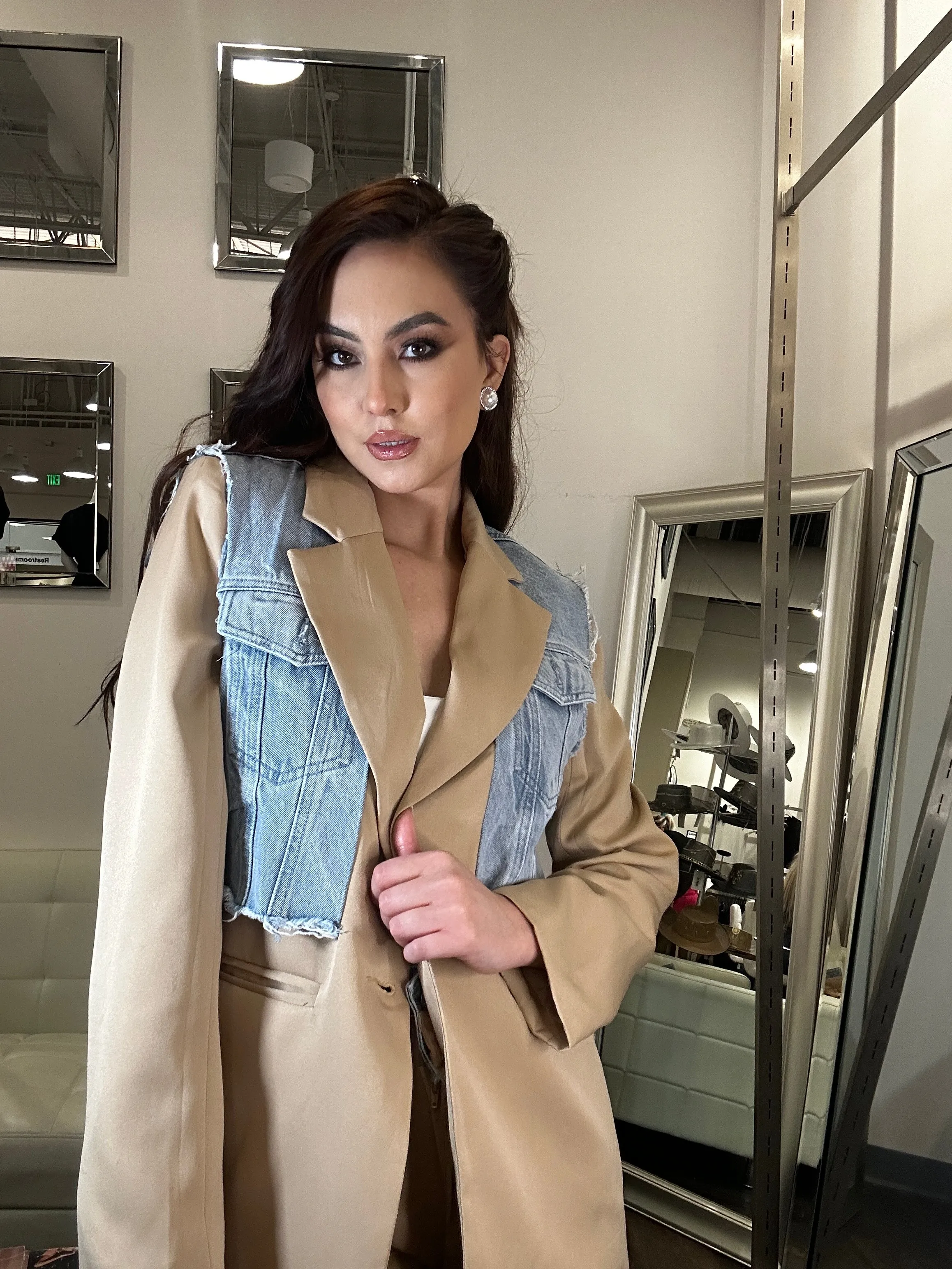 Karen Denim Blazer - Mocha