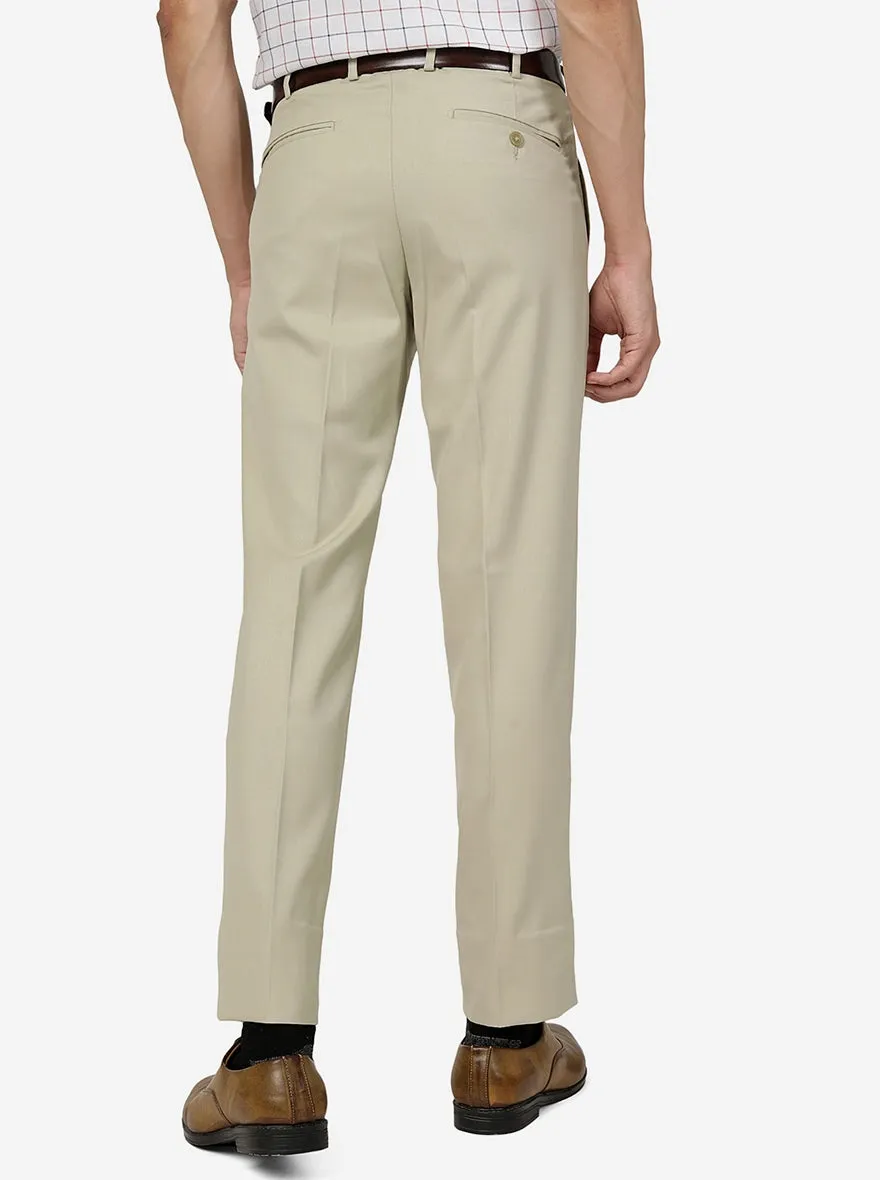 Khaki Solid Slim Fit Formal Trouser | Greenfibre
