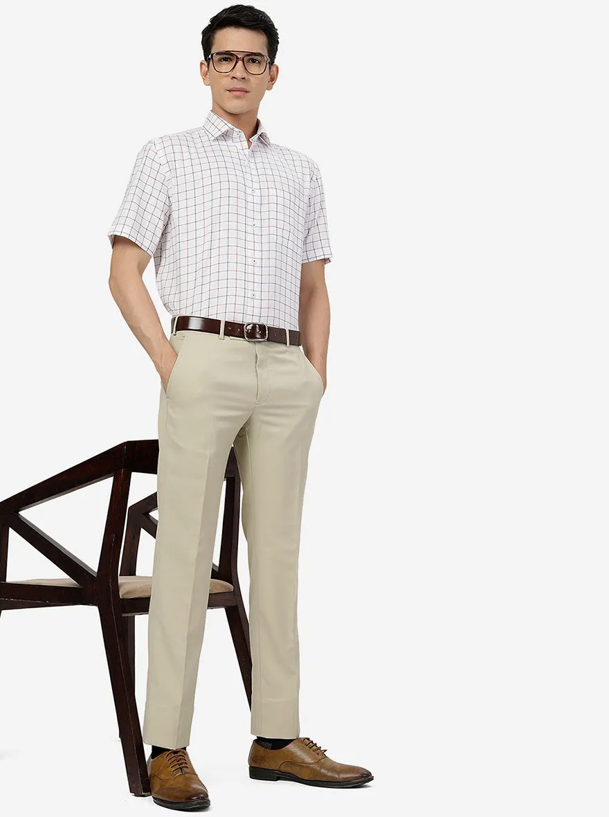 Khaki Solid Slim Fit Formal Trouser | Greenfibre