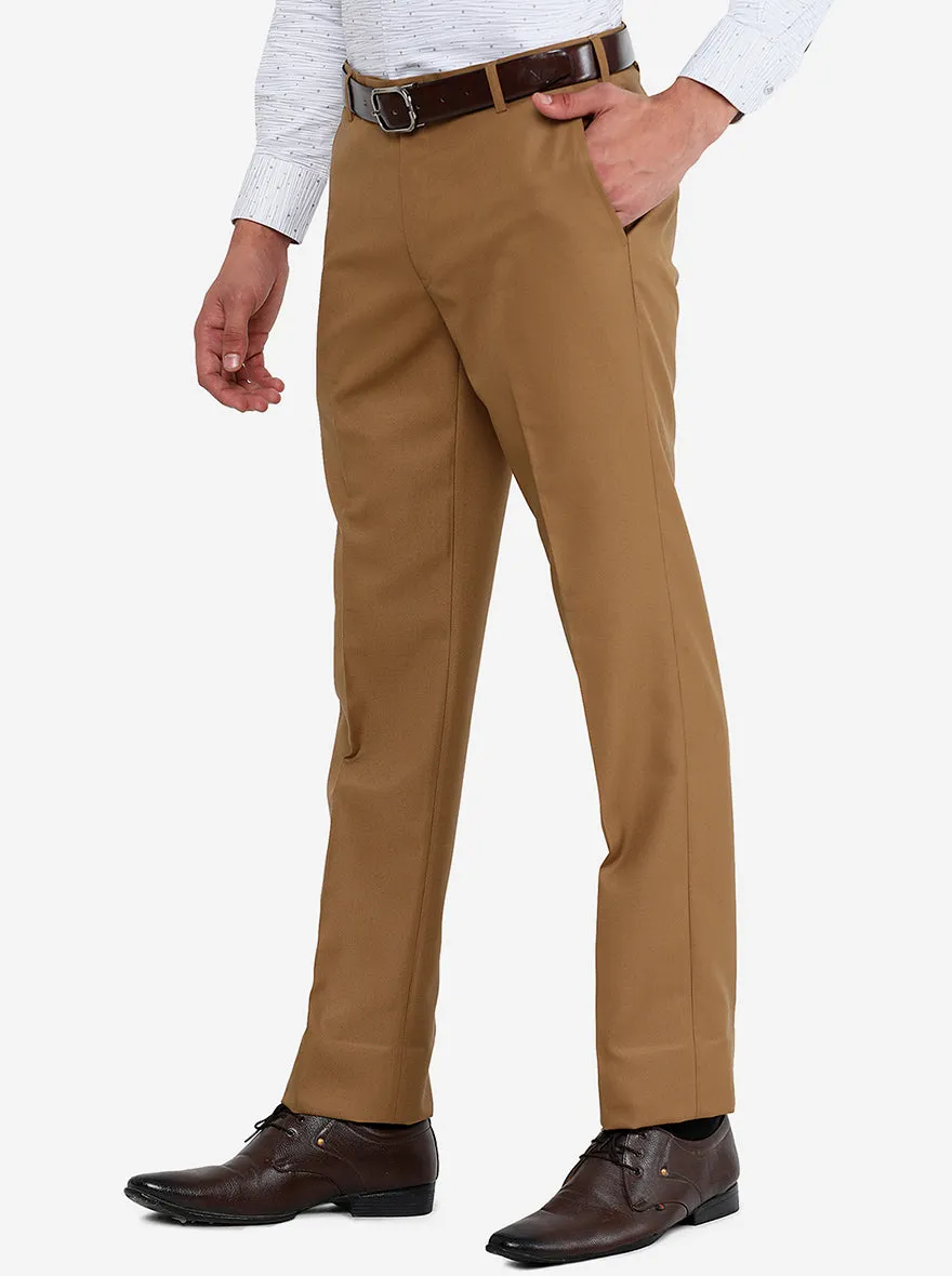 Khaki Solid Slim Fit Formal Trouser | Metal
