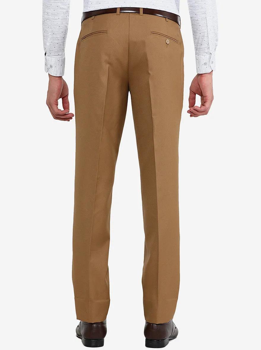Khaki Solid Slim Fit Formal Trouser | Metal
