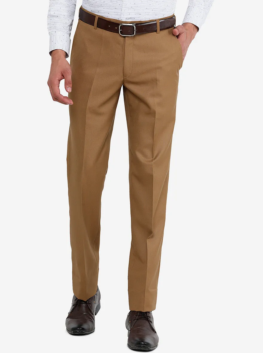 Khaki Solid Slim Fit Formal Trouser | Metal