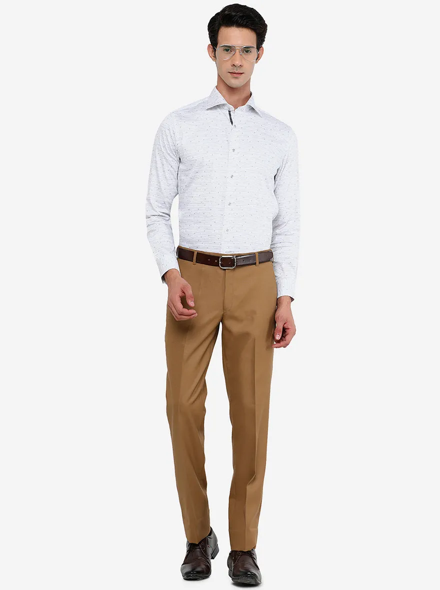 Khaki Solid Slim Fit Formal Trouser | Metal