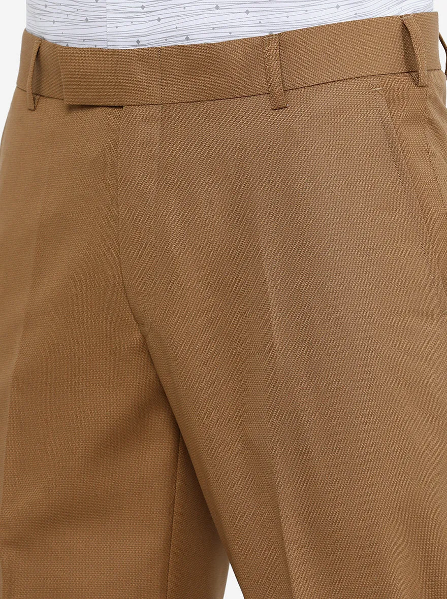 Khaki Solid Slim Fit Formal Trouser | Metal