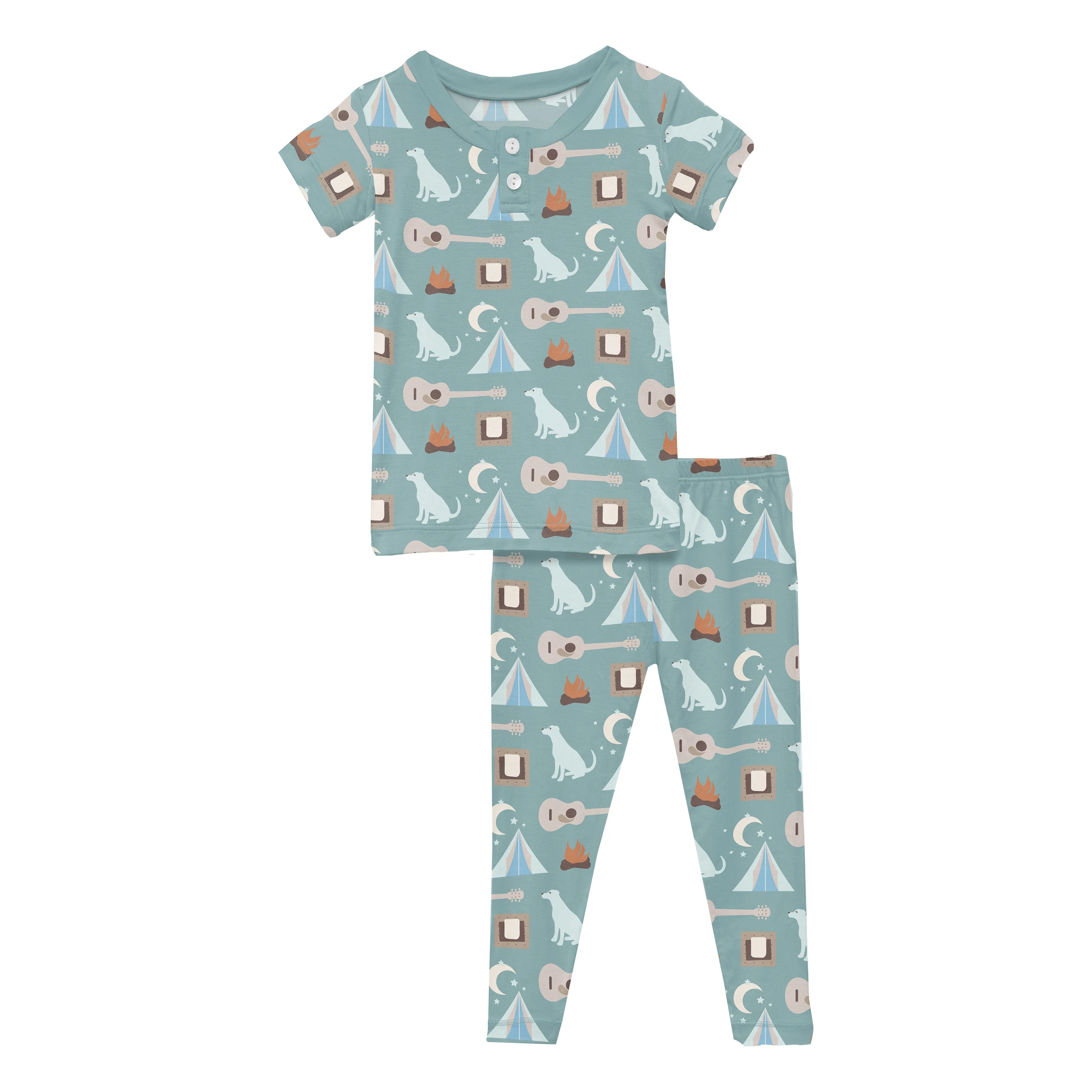 KicKee - Short Sleeve Henley Pajama Set - Jade Campfire
