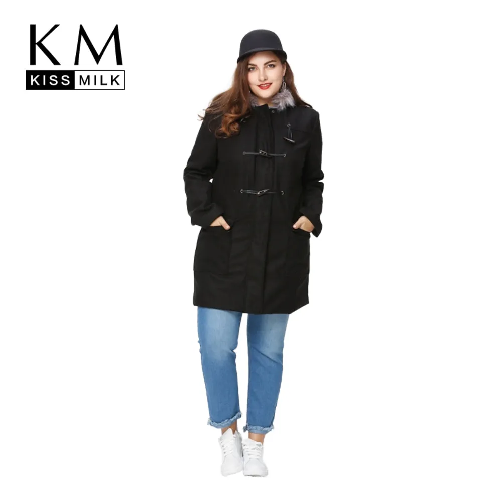 Kissmilk Plus Size Winter Warm Women Thick Coat Basic Preppy Style Outwear Long Sleeve Toggle Hooded Big Size Jacket 3XL-6XL