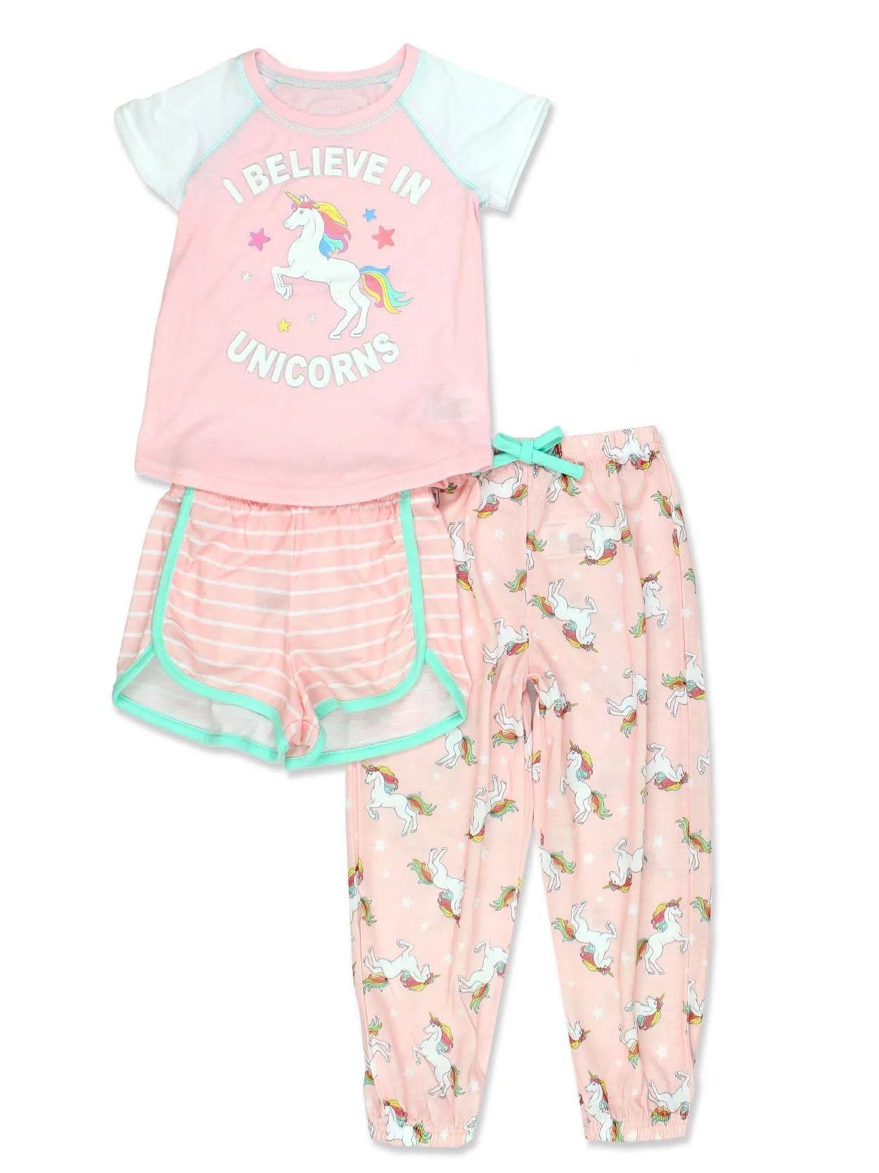 Komar Kids Unicorn Short Sleeve 3-Piece Pajamas Set