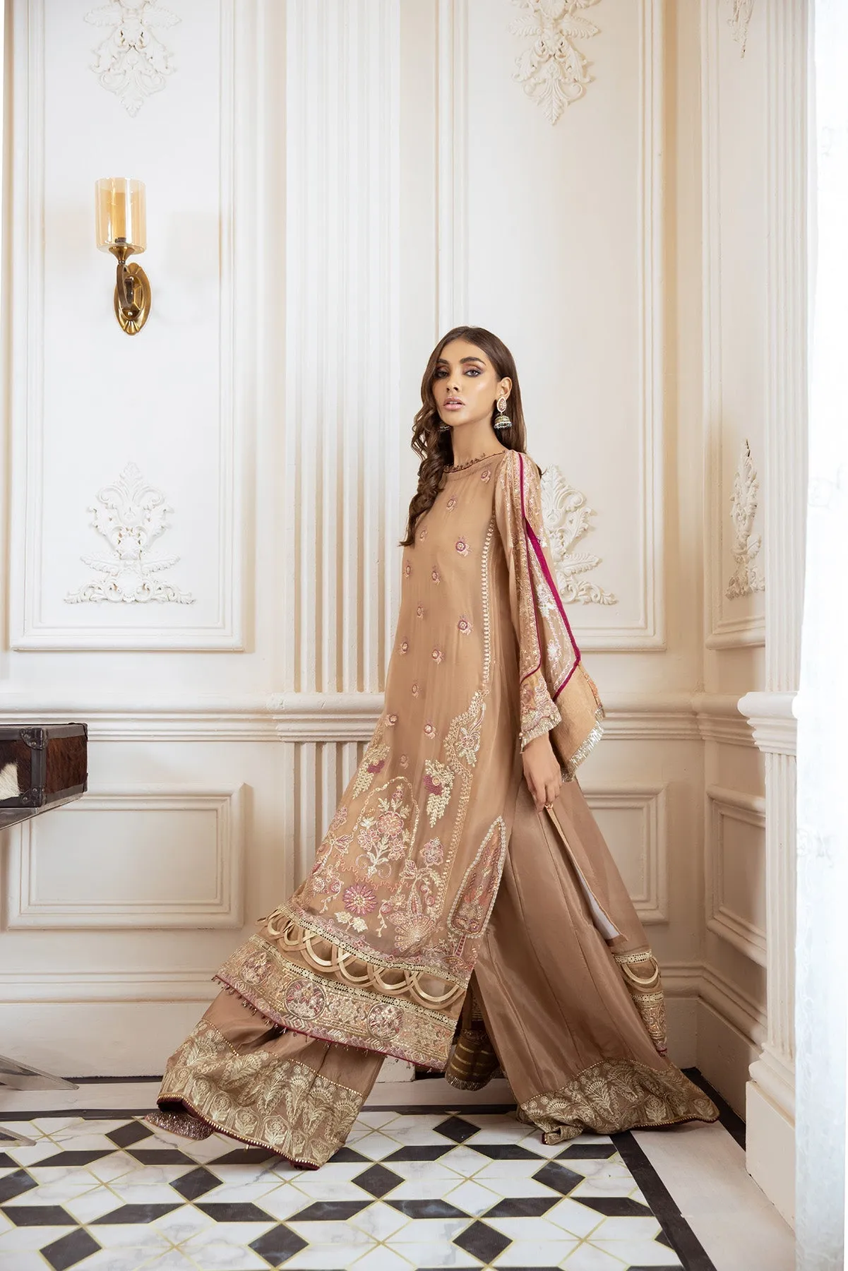 Latest Formal Dress Pakistani in Beige Shade #PF391