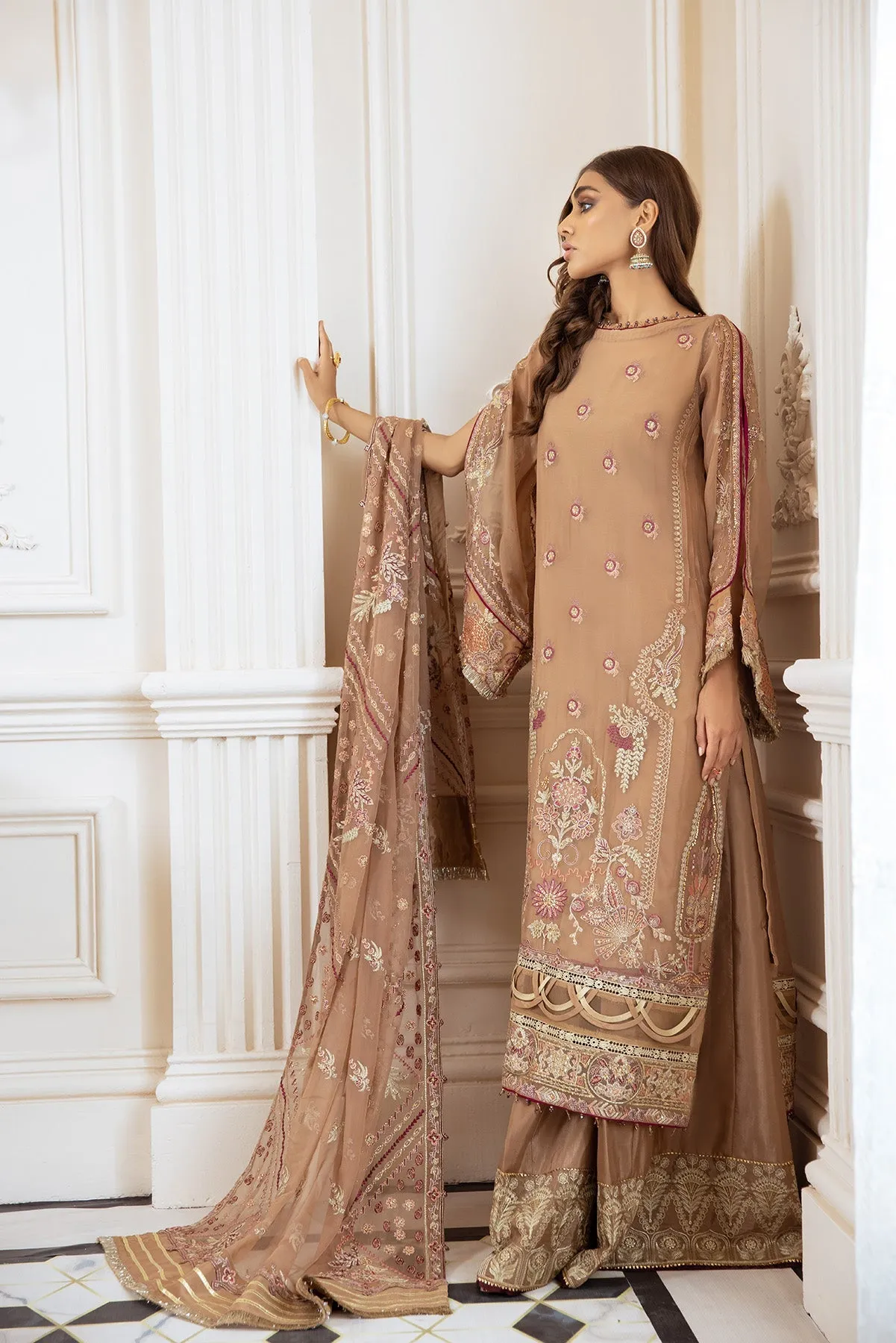 Latest Formal Dress Pakistani in Beige Shade #PF391
