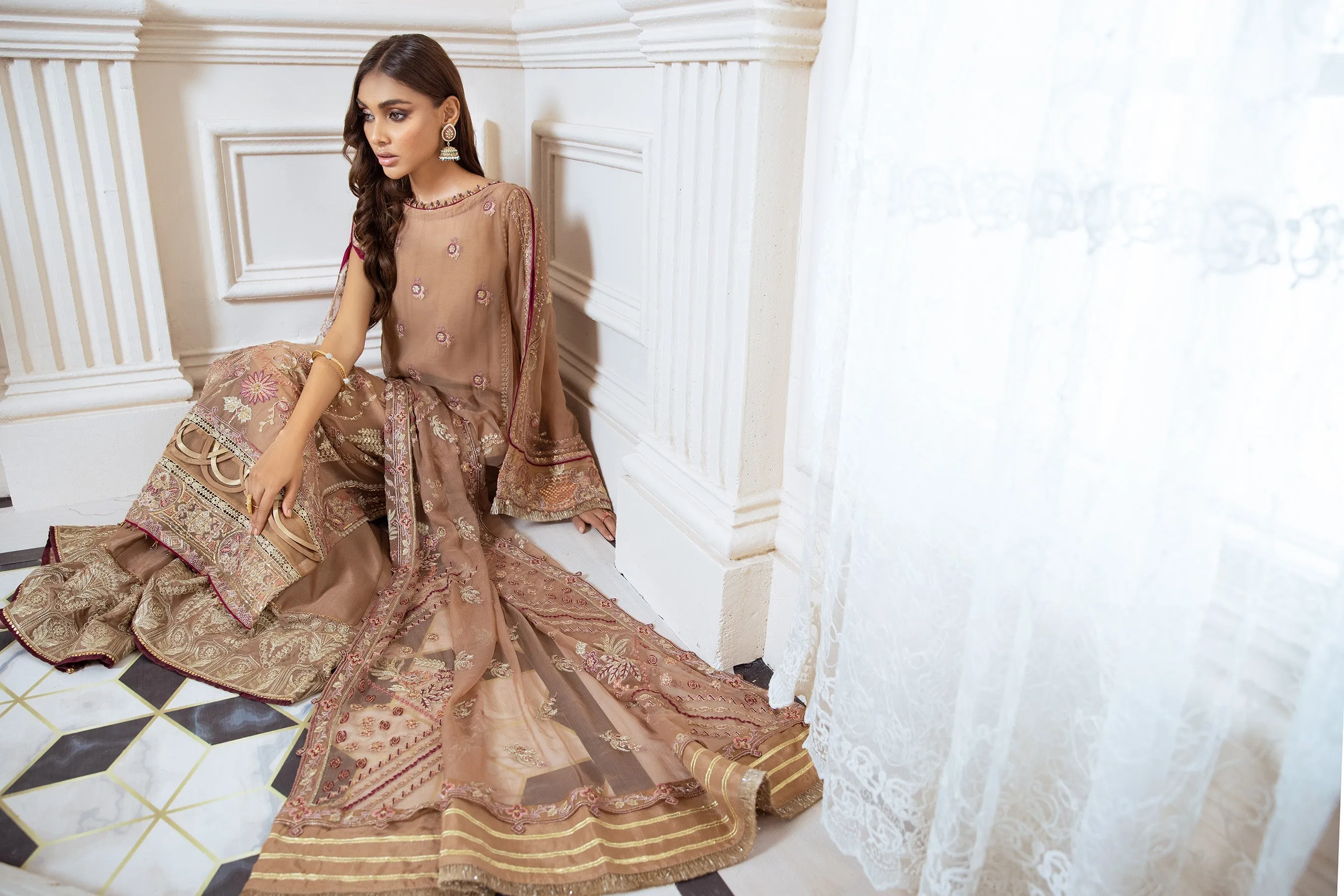 Latest Formal Dress Pakistani in Beige Shade #PF391