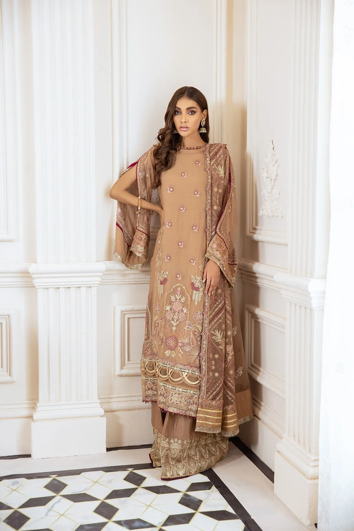 Latest Formal Dress Pakistani in Beige Shade #PF391
