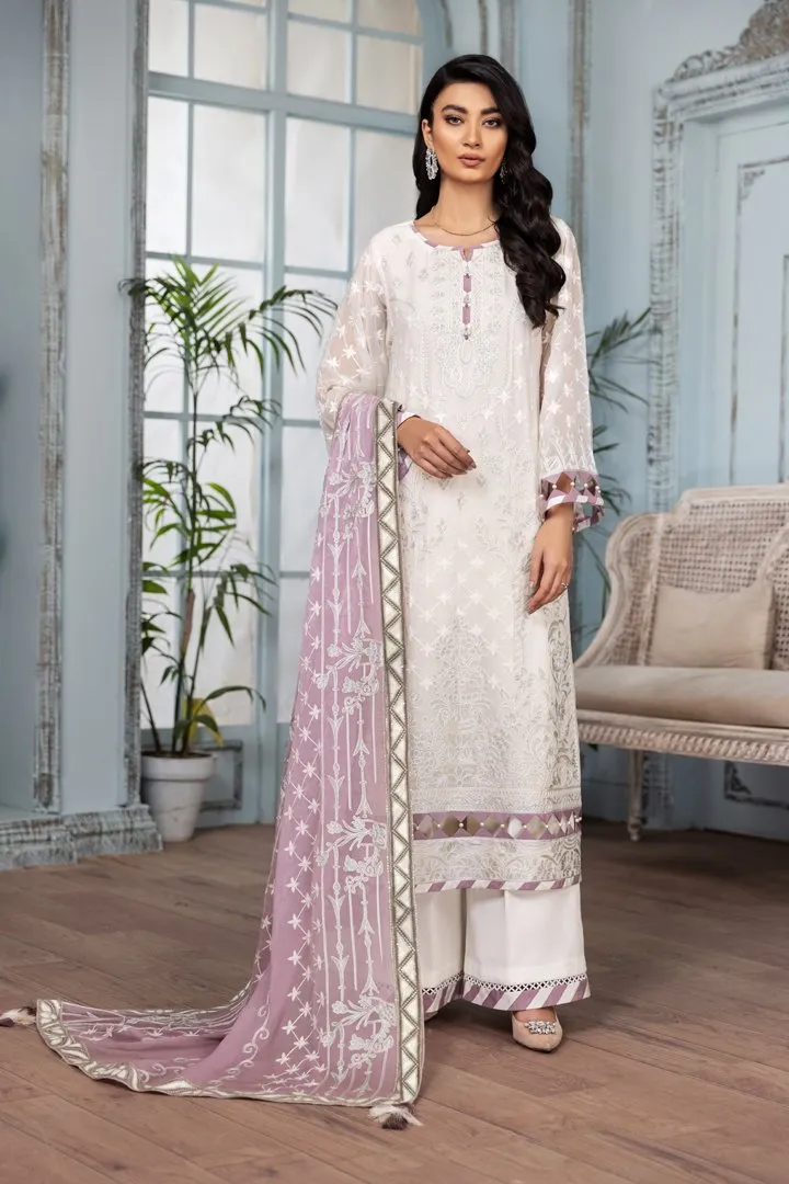 Latest White Salwar Kameez with Lilac Dupatta #PF292