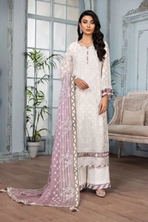 Latest White Salwar Kameez with Lilac Dupatta #PF292