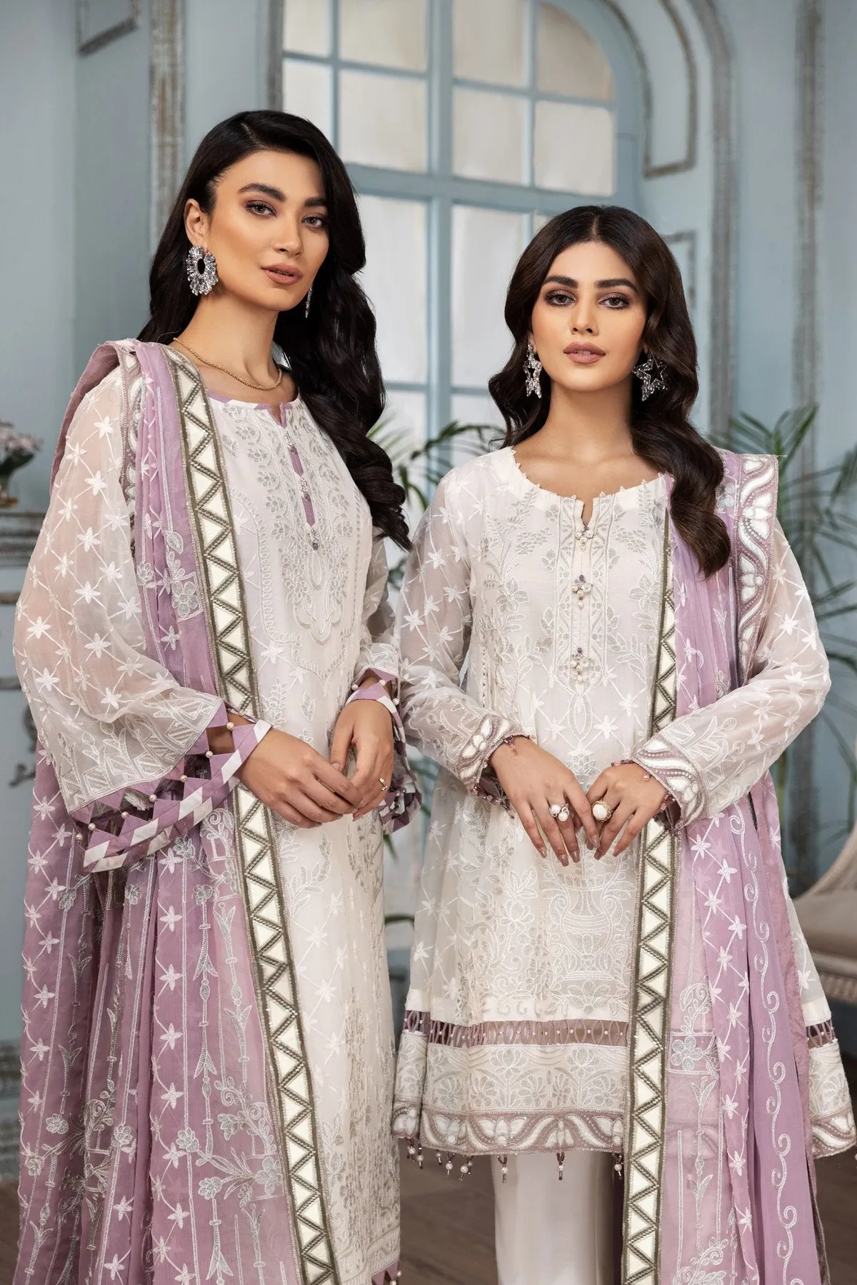 Latest White Salwar Kameez with Lilac Dupatta #PF292