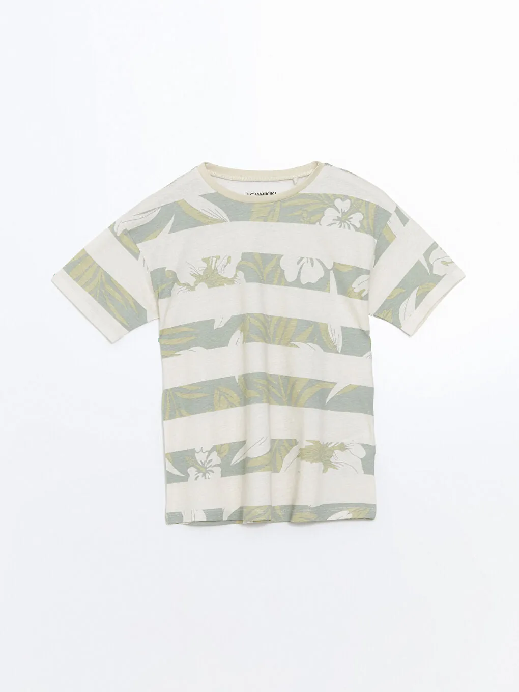 LCW Kids Beige Crew Neck Boy Shorts Pajama Set