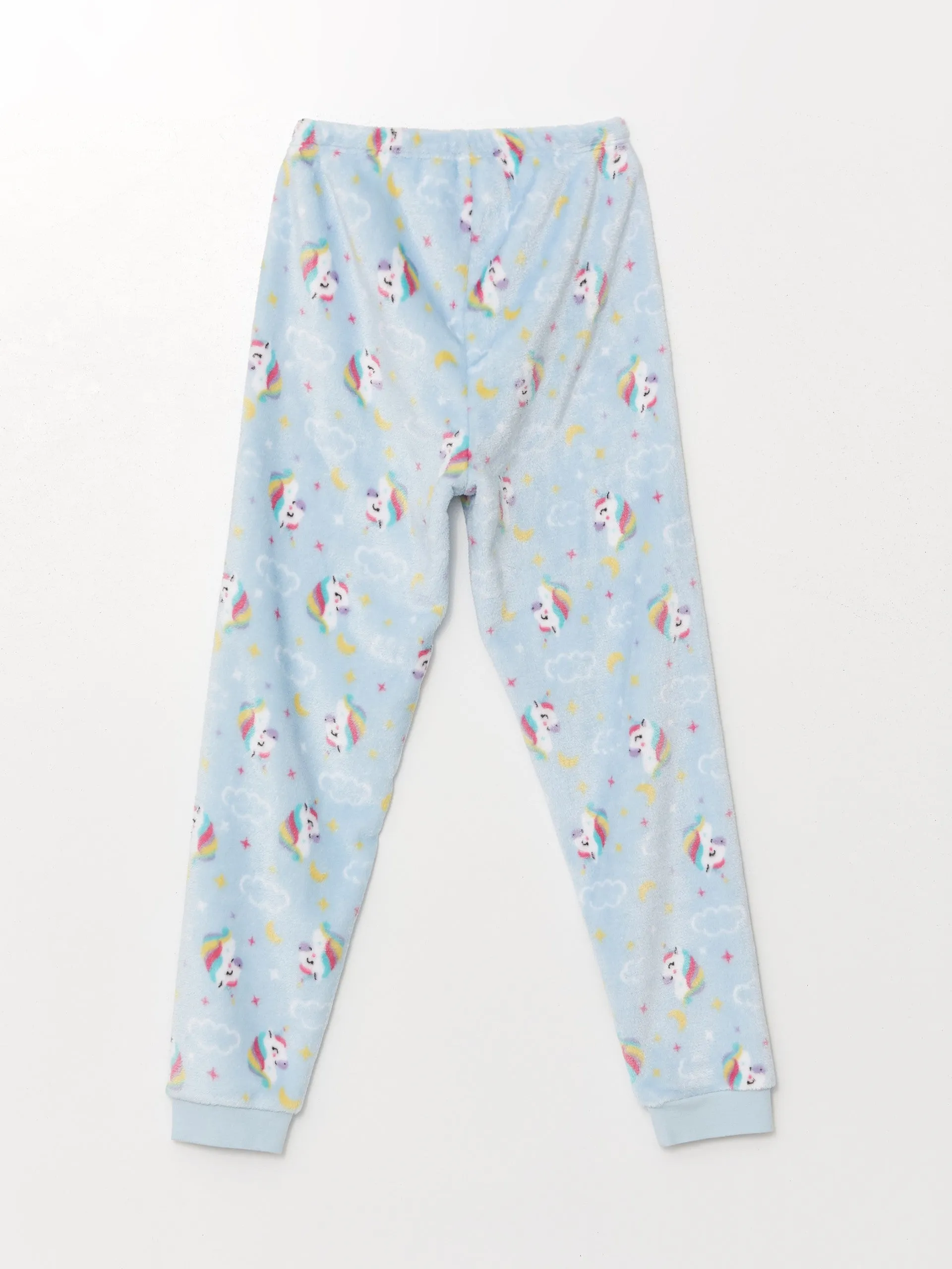 Lcw Kids Blue Crew Neck Plush Girls Pajama Set