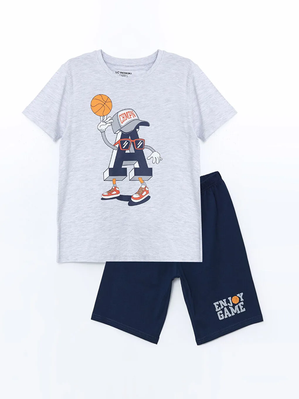 LCW Kids Gray Crew Neck Boy Shorts Pajama Set