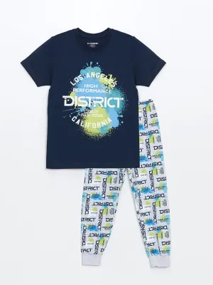 LCW Kids Navy Blue Crew Neck Boys Pajama Set