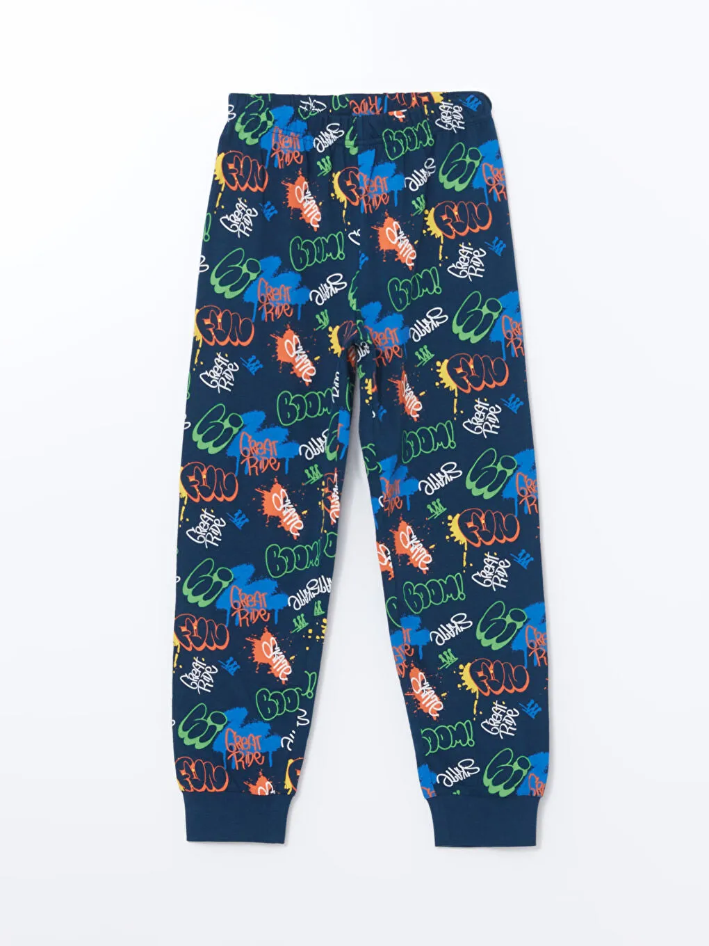 LCW Kids Navy Blue Crew Neck Dinosaur Printed Boys Pajama Set