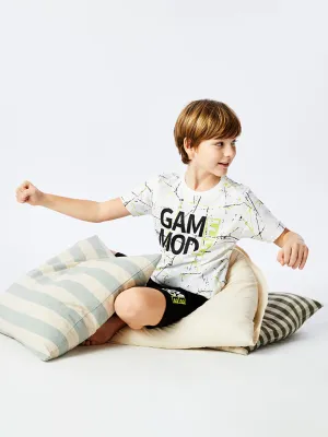 LCW Kids White Crew Neck Boy Shorts Pajama Set