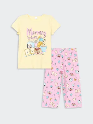 LCW Kids Yellow Crew Neck Girls Pajama Set