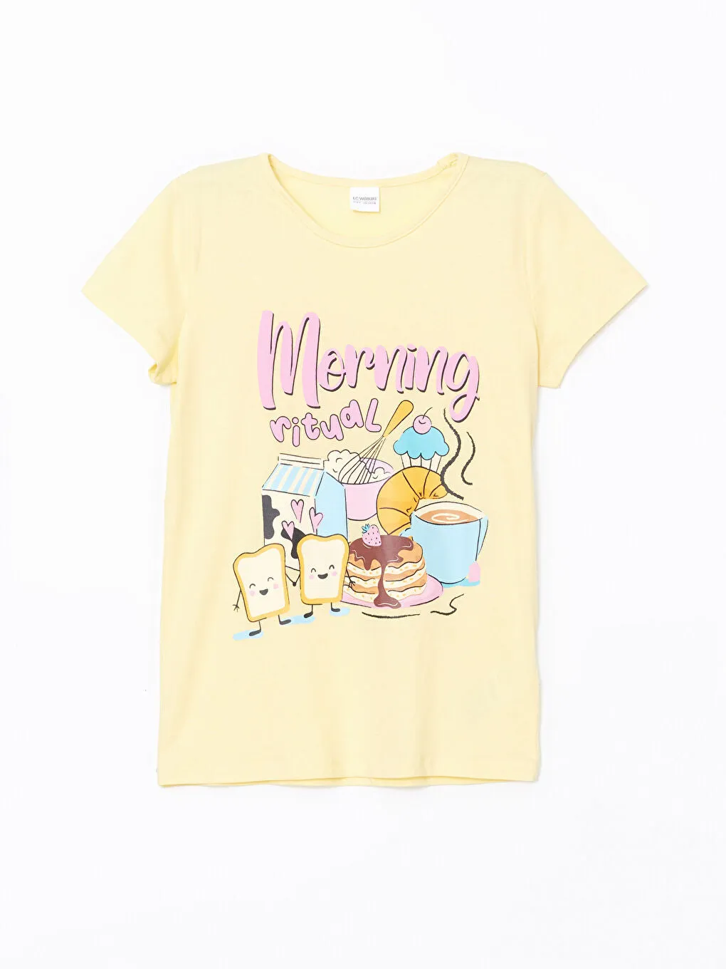 LCW Kids Yellow Crew Neck Girls Pajama Set
