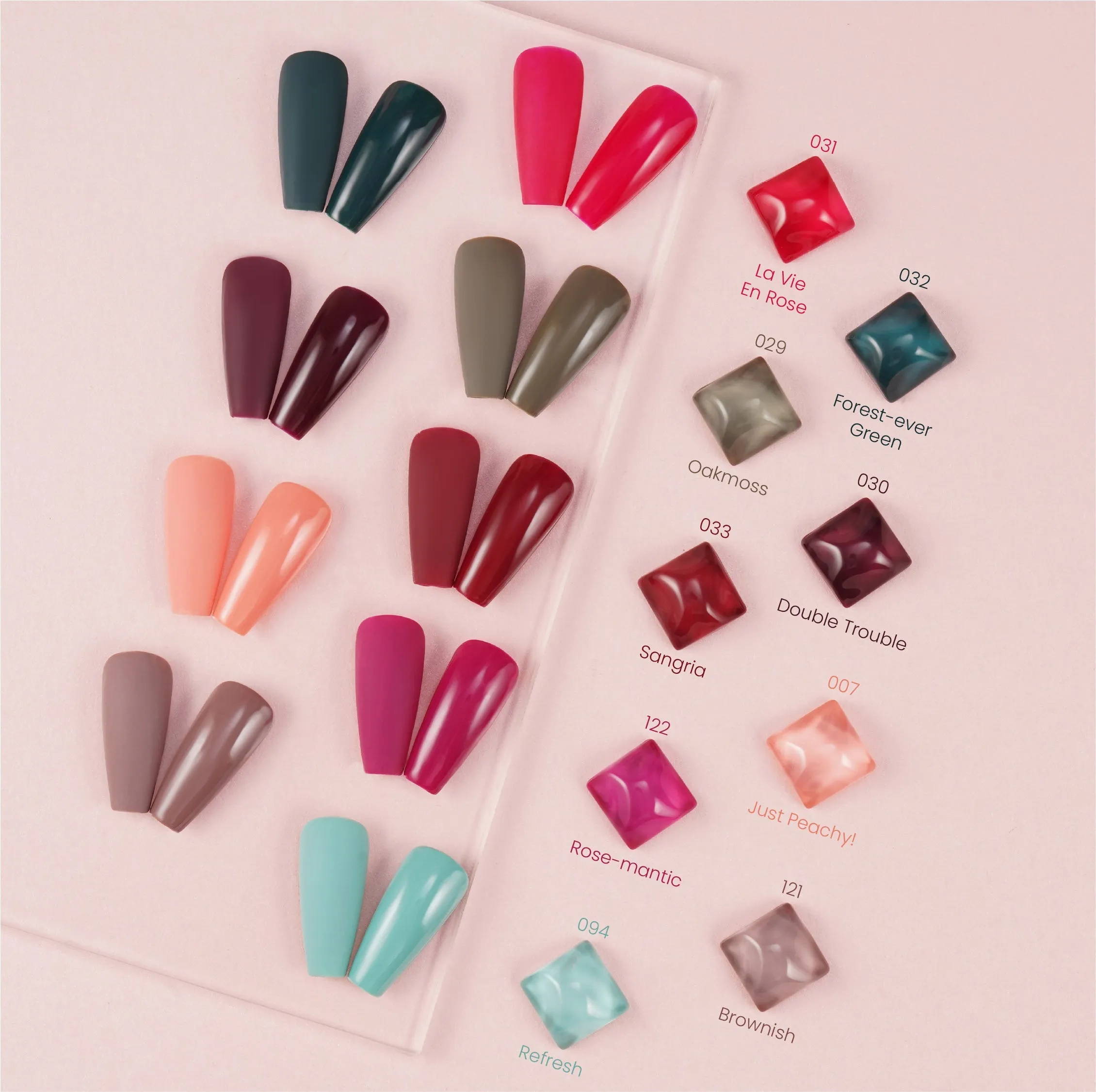 LDS Holiday Collection: 6 Healthy Gel Polishes, 1 Base Gel, 1 Top Gel, 1 Strengthener - WINTER MOOD - 007; 031; 032; 033; 094; 121