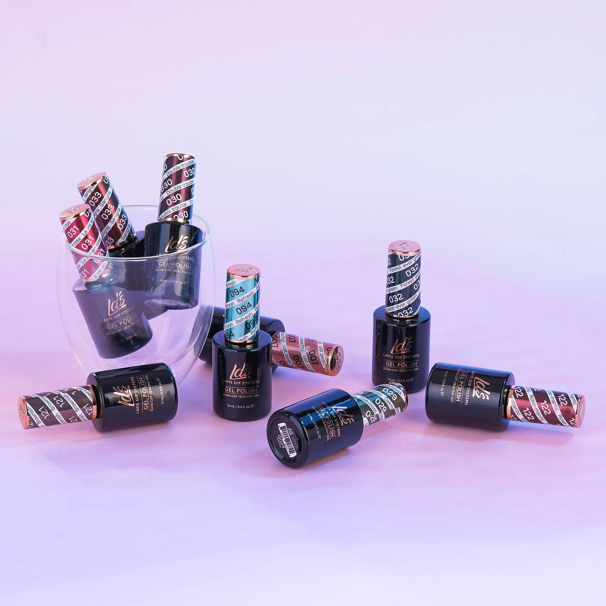 LDS Holiday Collection: 6 Healthy Gel Polishes, 1 Base Gel, 1 Top Gel, 1 Strengthener - WINTER MOOD - 007; 031; 032; 033; 094; 121