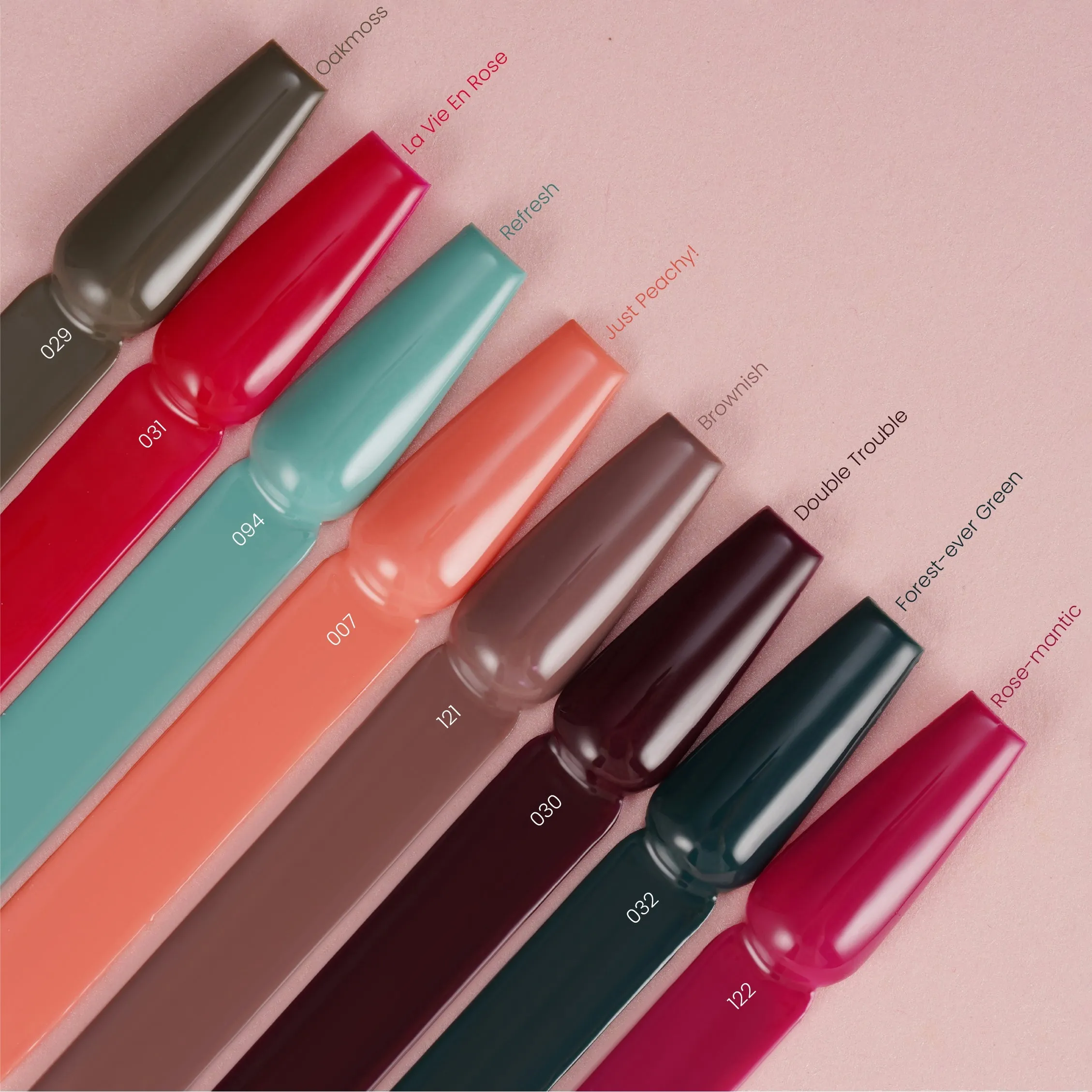 LDS Holiday Collection: 6 Healthy Gel Polishes, 1 Base Gel, 1 Top Gel, 1 Strengthener - WINTER MOOD - 007; 031; 032; 033; 094; 121