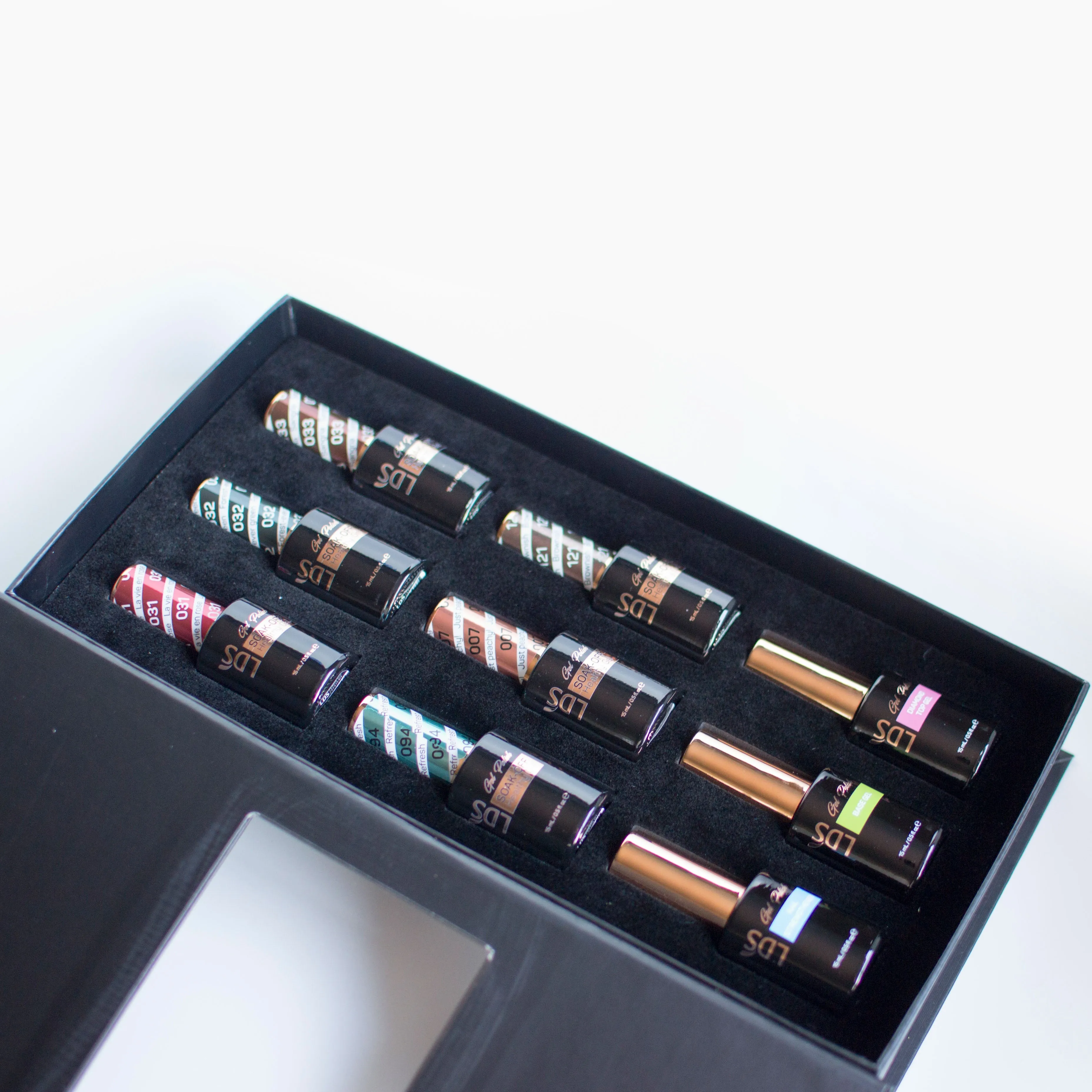 LDS Holiday Collection: 6 Healthy Gel Polishes, 1 Base Gel, 1 Top Gel, 1 Strengthener - WINTER MOOD - 007; 031; 032; 033; 094; 121