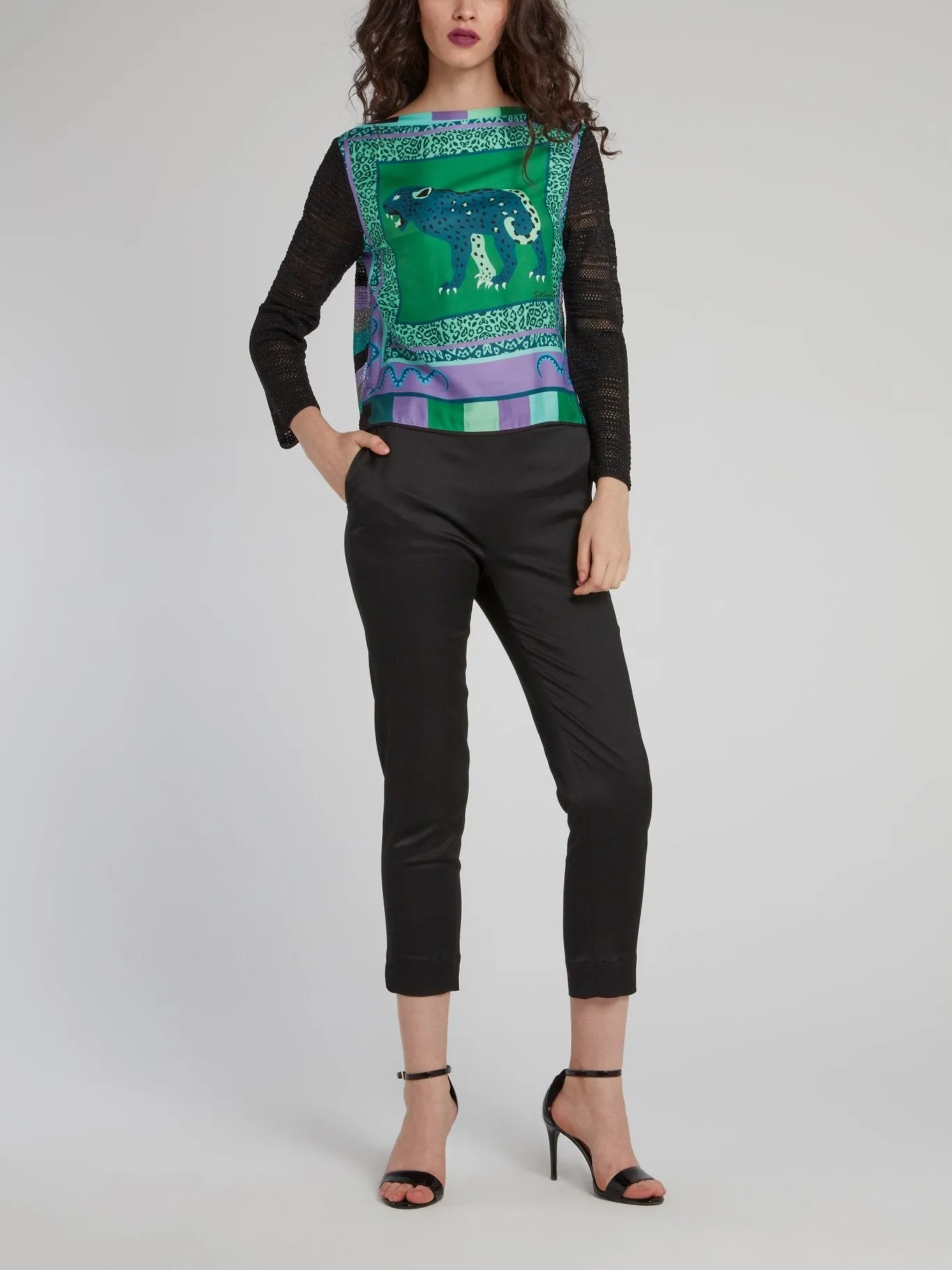 Leopard Print Knitted Panel Pullover