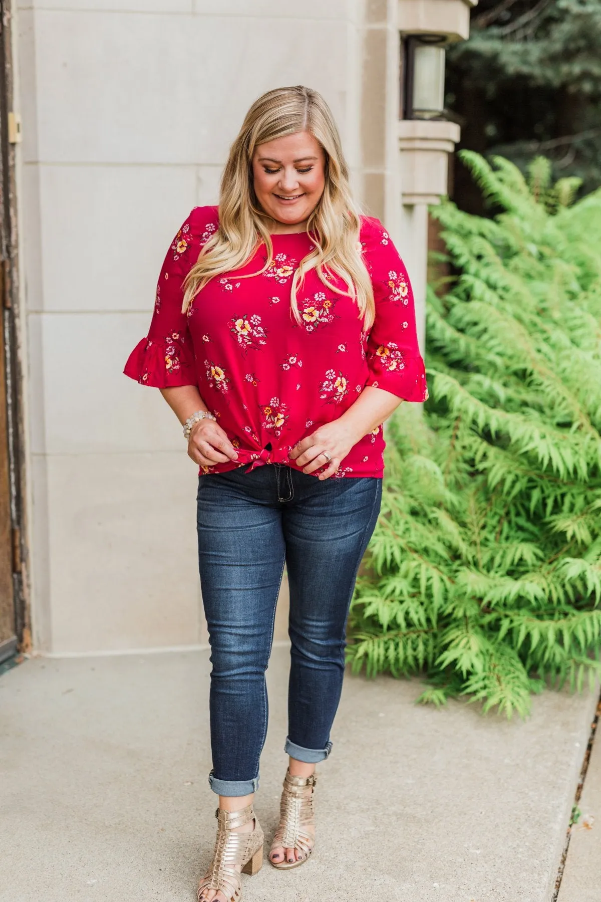 Life In A Fairytale Floral Top- Fuchsia