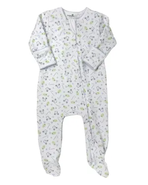 Light Blue Printed Tee Time Zipper Footie