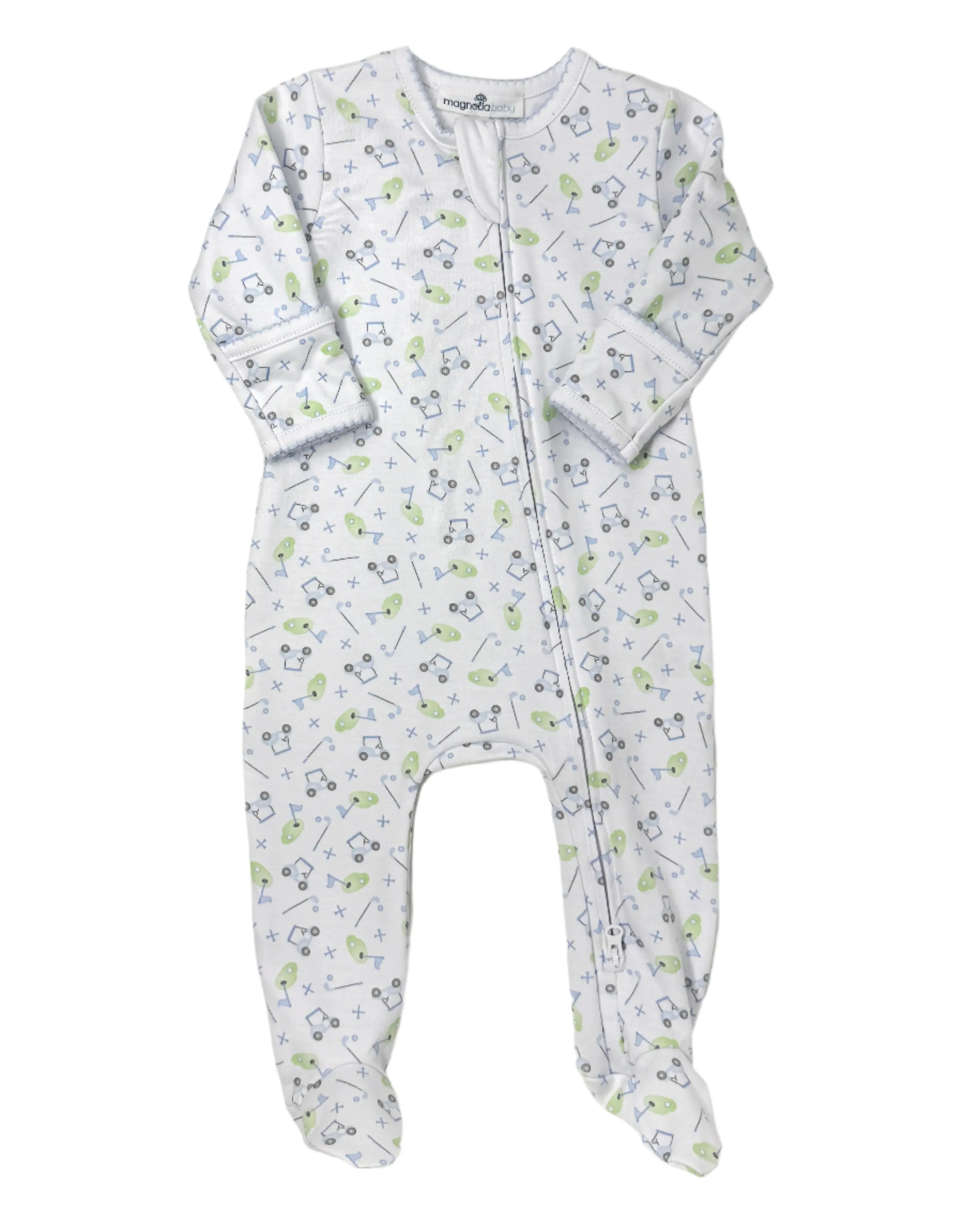 Light Blue Printed Tee Time Zipper Footie