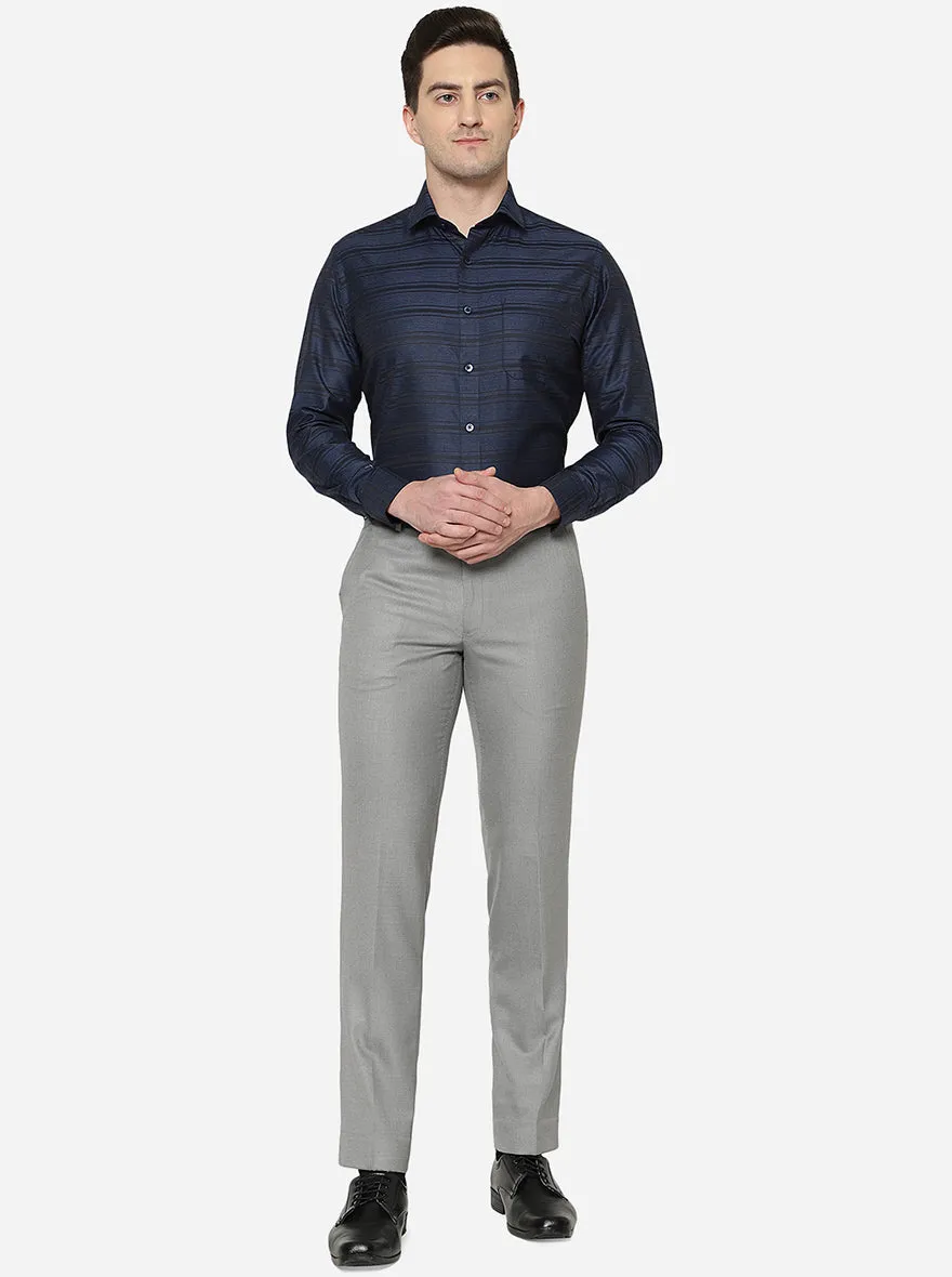 Light Grey Solid Slim Fit Formal Trouser | Greenfibre