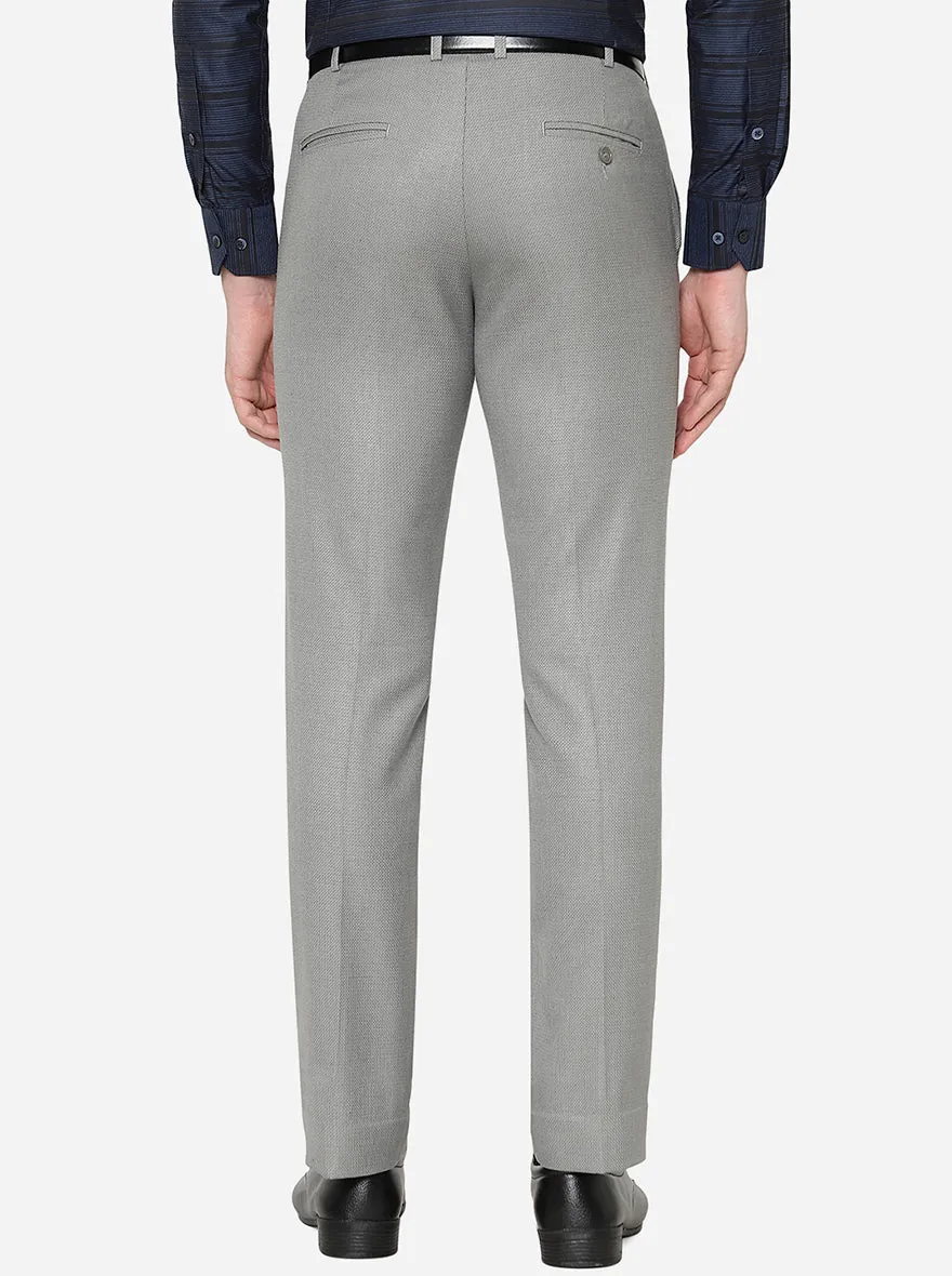 Light Grey Solid Slim Fit Formal Trouser | Greenfibre
