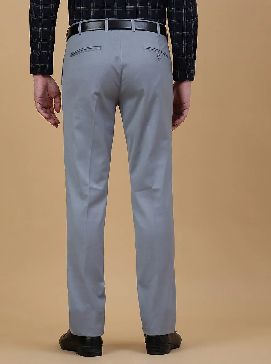 Light Grey Solid Slim Fit Formal Trouser | Metal