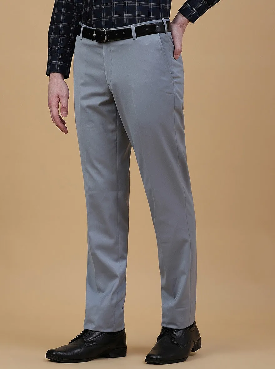Light Grey Solid Slim Fit Formal Trouser | Metal