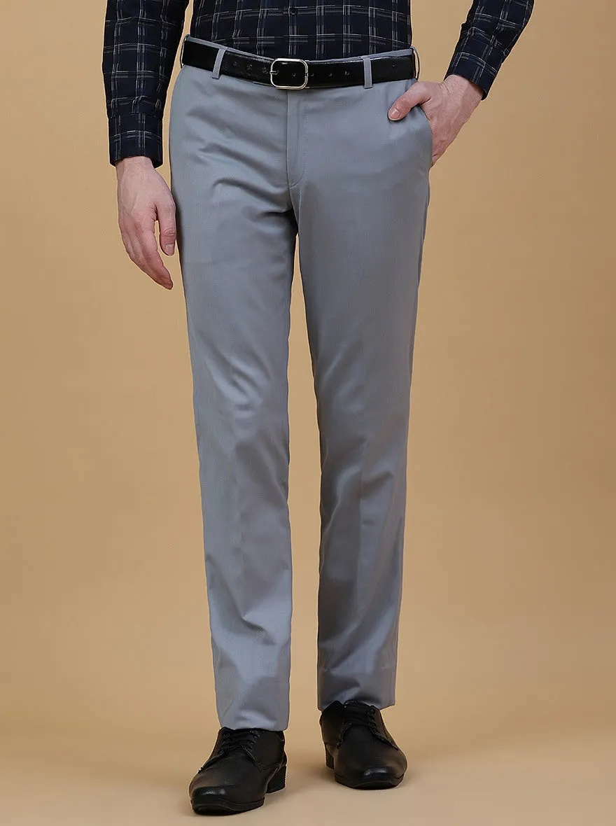 Light Grey Solid Slim Fit Formal Trouser | Metal