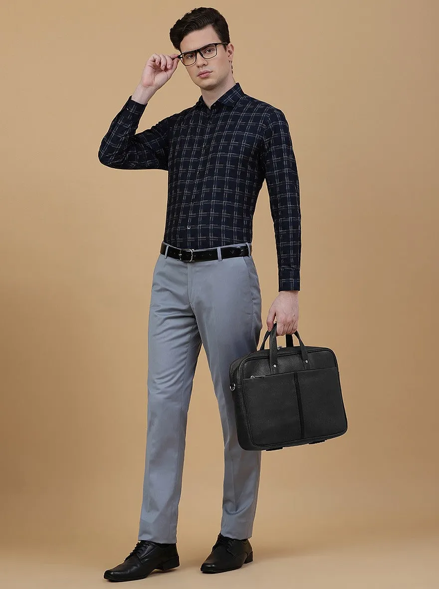 Light Grey Solid Slim Fit Formal Trouser | Metal