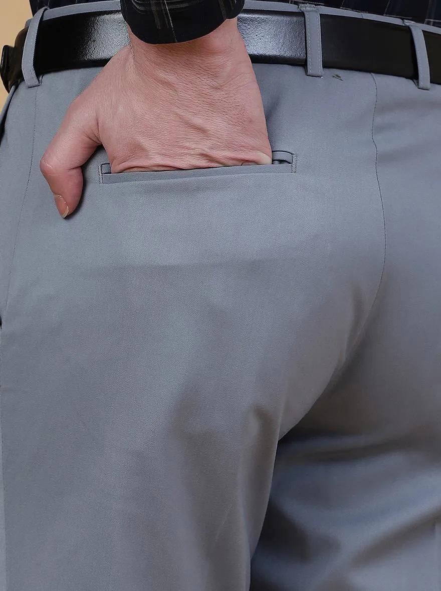 Light Grey Solid Slim Fit Formal Trouser | Metal