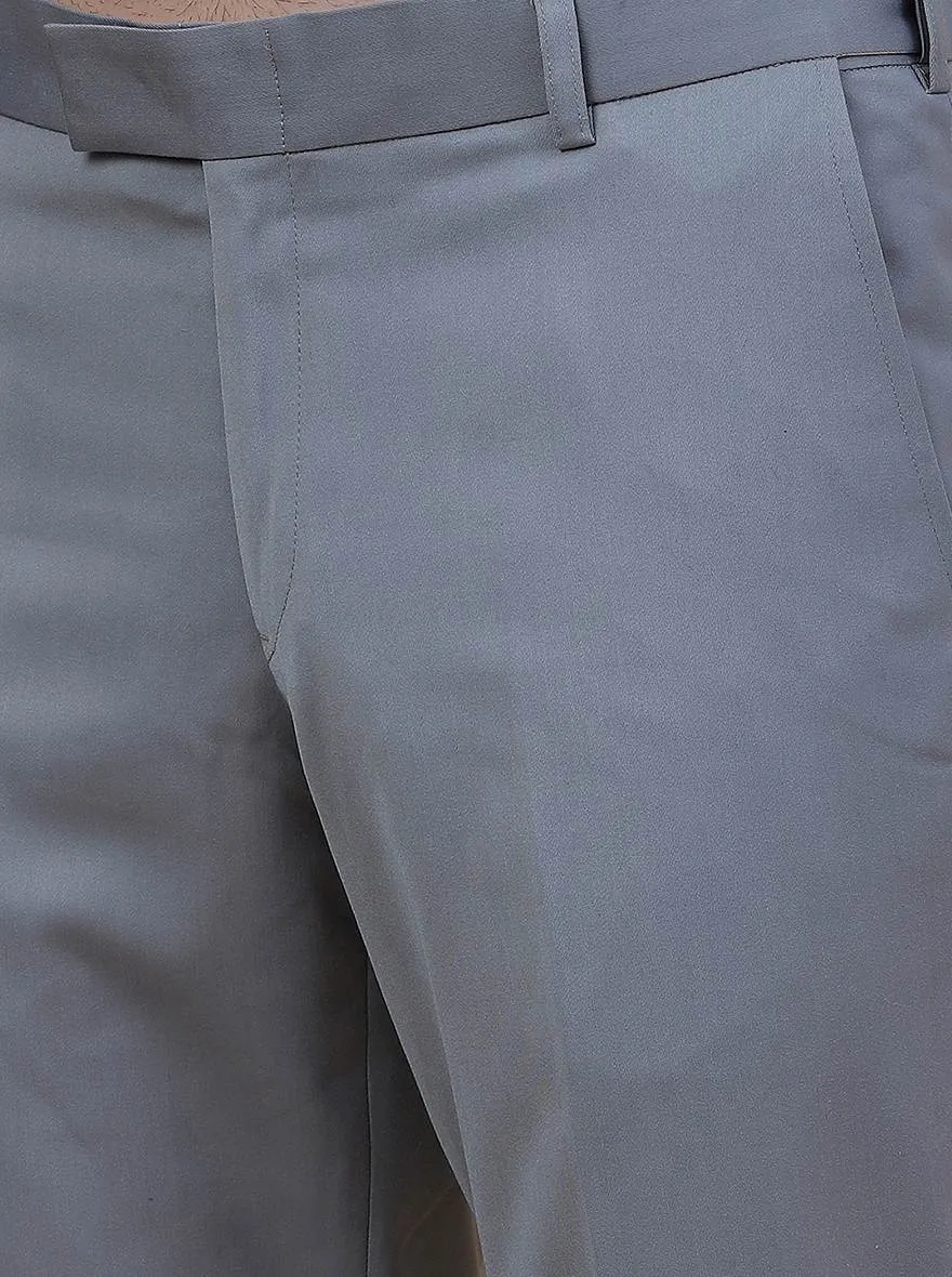 Light Grey Solid Slim Fit Formal Trouser | Metal