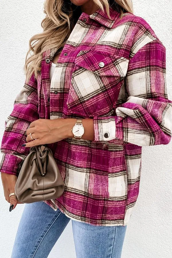 Long Sleeve Plaid Shirt Collar Jacket