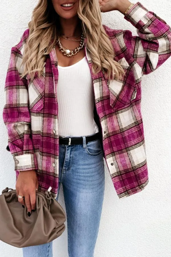 Long Sleeve Plaid Shirt Collar Jacket