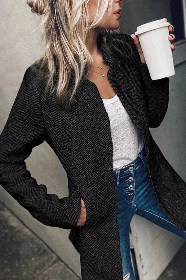 Long Sleeve Zig Zag Funnel Neck Coat