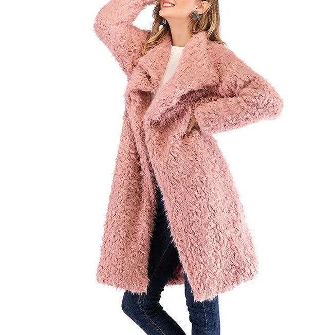 Long Sleeved Plush Jacket In A Straight Collar