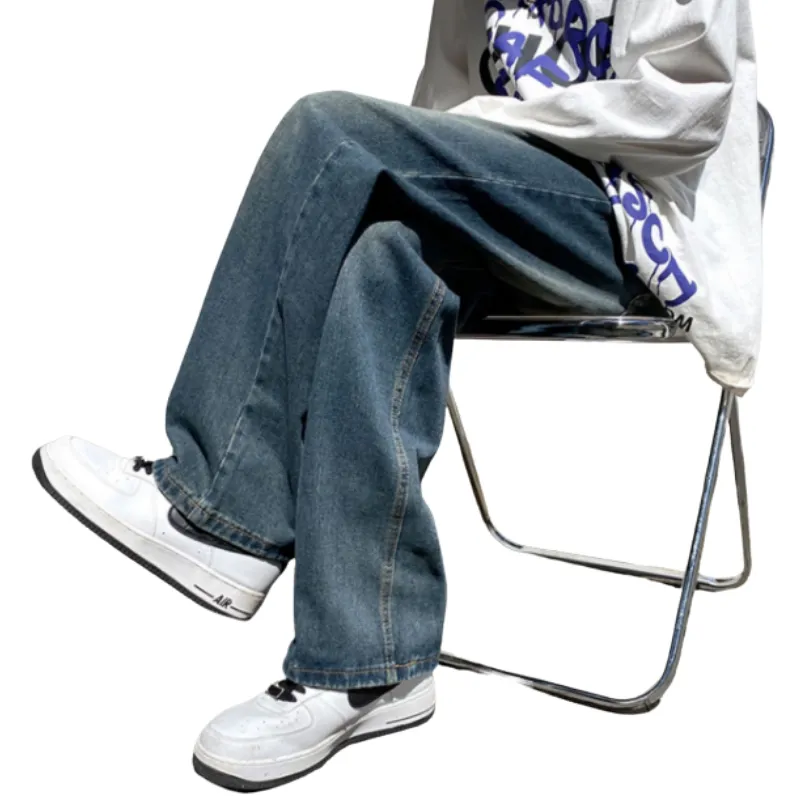 Loose Washed Obsolescence Straight Jeans