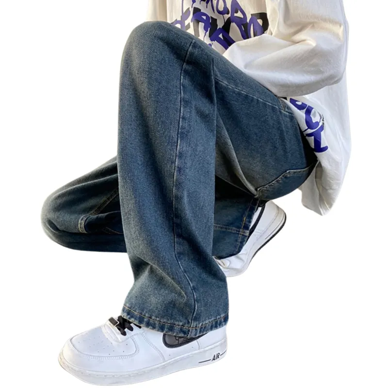 Loose Washed Obsolescence Straight Jeans