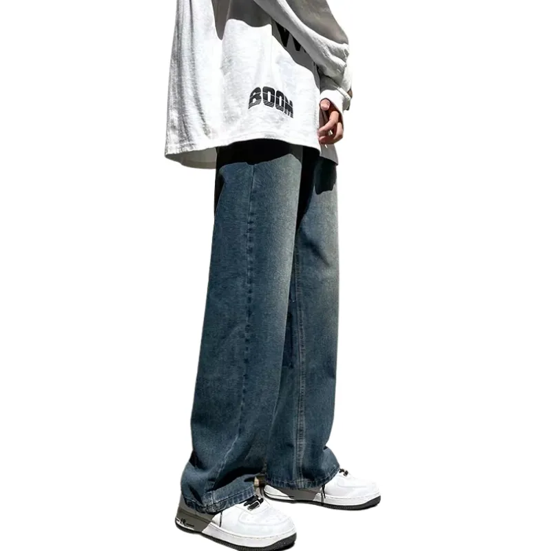 Loose Washed Obsolescence Straight Jeans