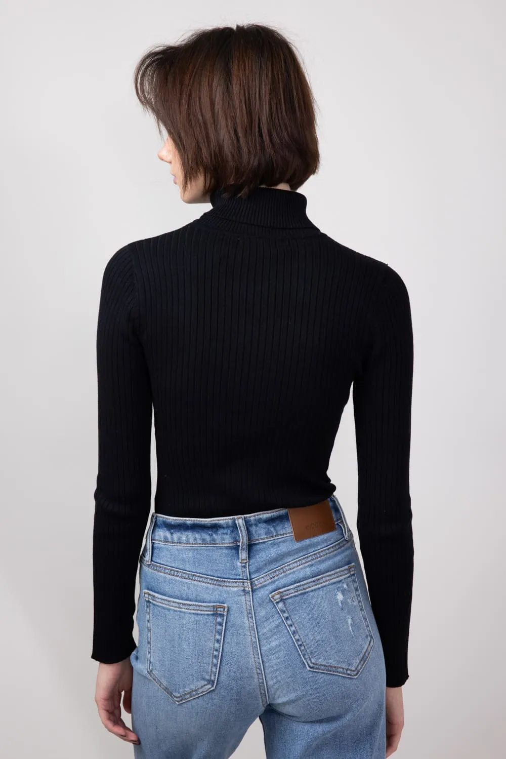 Love Tree Turtleneck Long Sleeve Bodysuit for Women in Black | 9792WN-BLACK